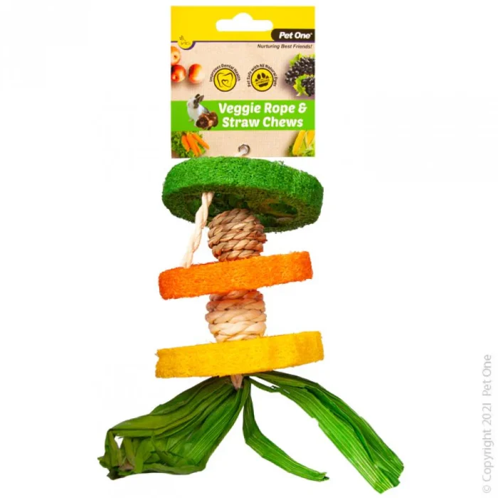 Pet One Veggie Rope And Straw Chew Hanging Hula Small Animal Toy